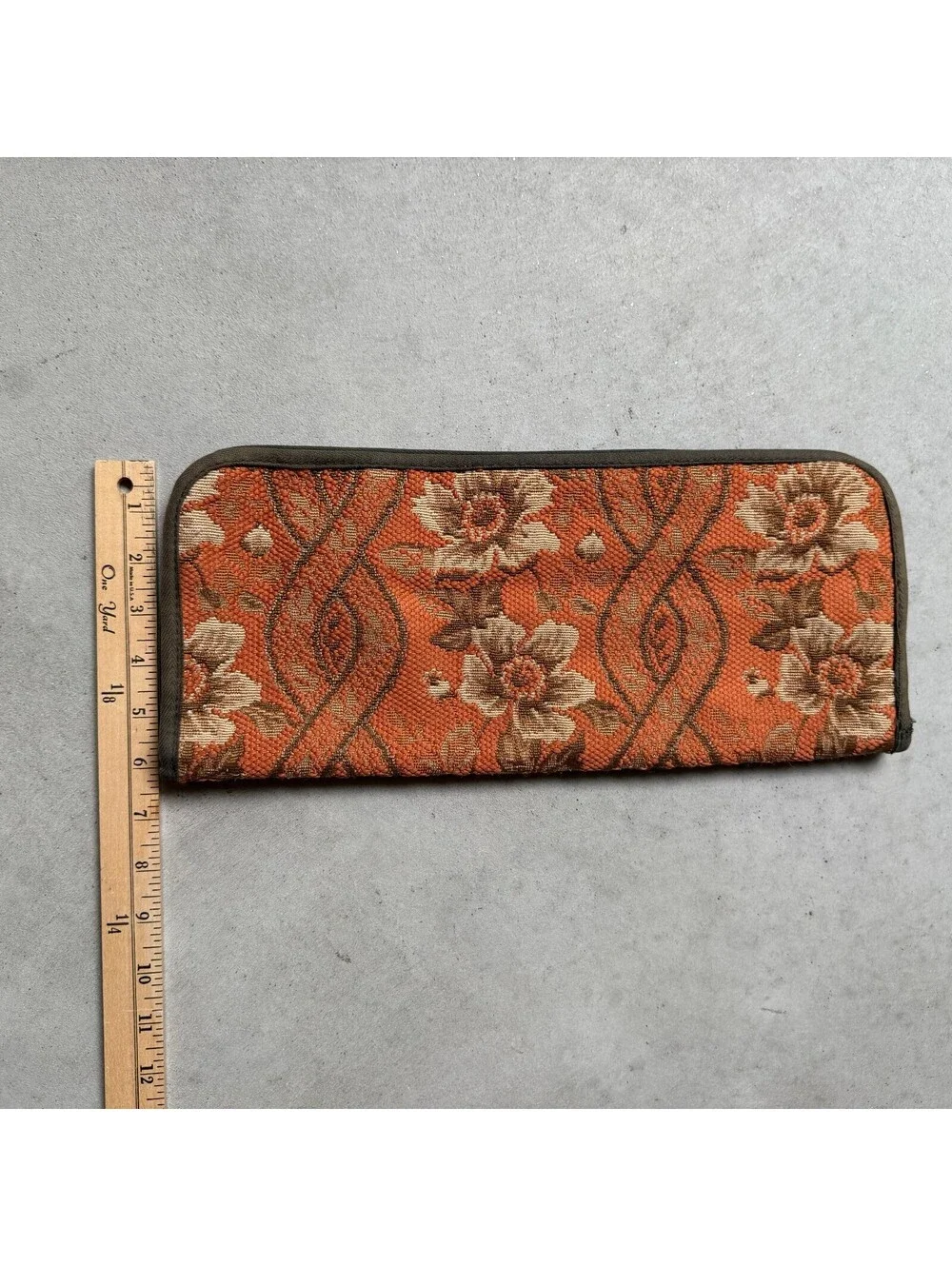 Vtg 70's Needlepoint Knitting Needles Tapestry Flower Floral Long Zipper Case